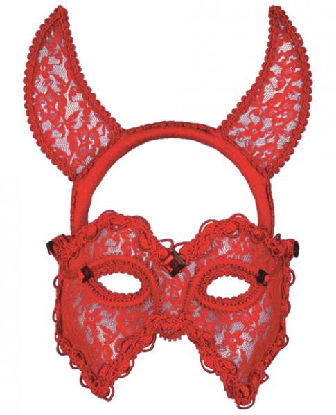 Red Lace Devil Mask & Headband O/S