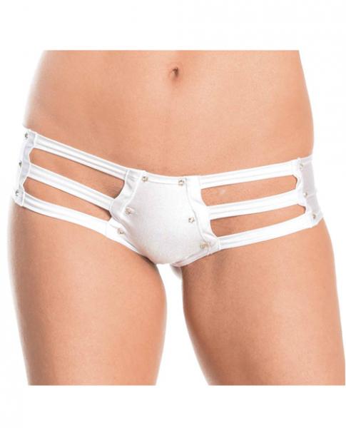 Strappy Front Back Jeweled Booty Shorts White O/S