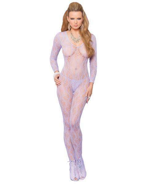 Vivace Long Sleeve Lace Bodystocking Open Crotch Lilac O/S