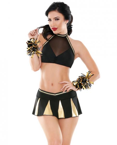 Play Crowd Pleaser Cheerleader Costume Set Black Gold L/XL