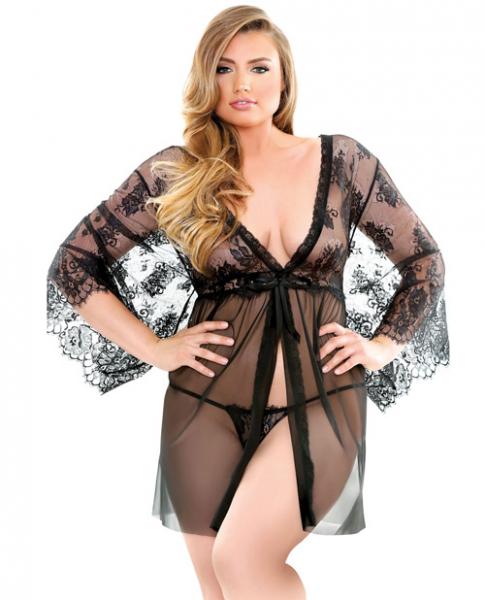 Curve Courtney Lace Robe & G-String Black 1X/2X