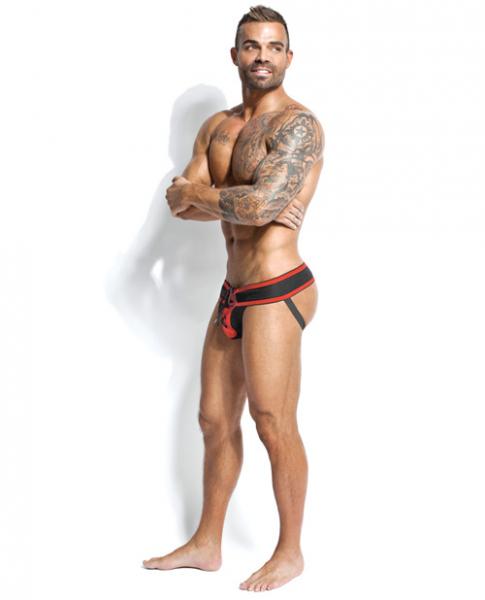 Footballer Lace Up Jockstrap Black/Red Small