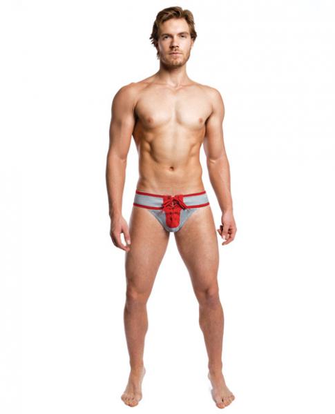 Footballer Lace Up Jockstrap Gray/Red XL