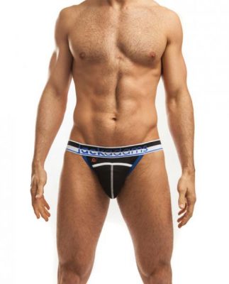 Jack Adams Kenetic Punch Hole Jock Strap Black Blue Lg