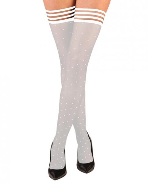 Kixies Brooke Leanne Polka Dot Thigh High White C