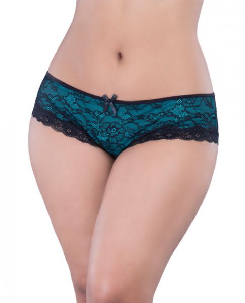 Cage Back Lace Panty Black Teal 3X/4X