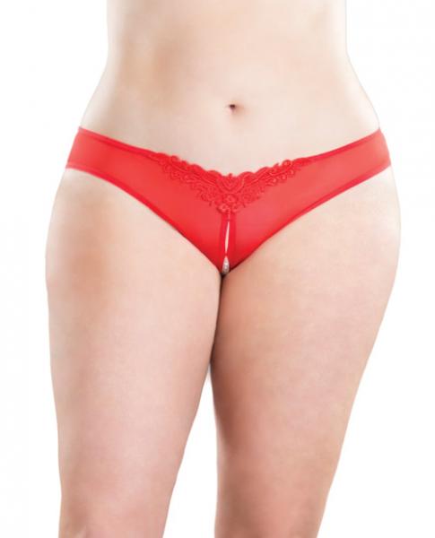 Crotchless Thong Panty with Pearls Red 3X/4X
