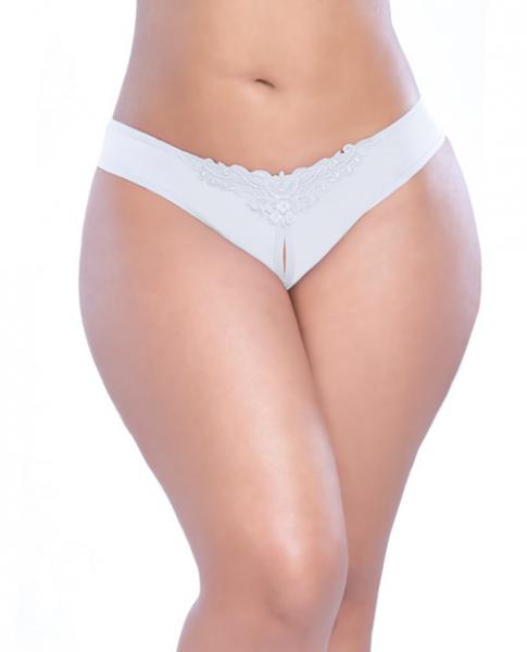 Crotchless Thong with Pearls White 3X/4X