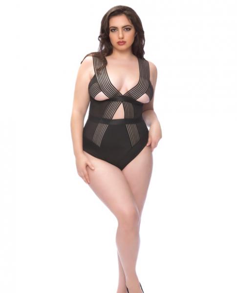 Edgy Teddy Satin Panels & Back Body Keyhole Black 4X
