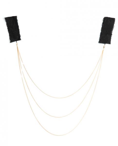 Lace Arm Cuffs Gold Chain Detail Black Gold O/S