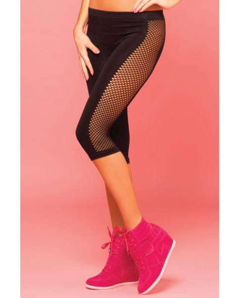 Pink Lipstick Sweat Side Net  Stretch Crop Pant For Support & Compression Black M/l