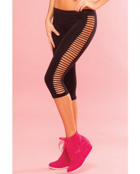 Pink Lipstick Sweat Side Slash Stretch Crop Pant For Support & Compression Black S/m