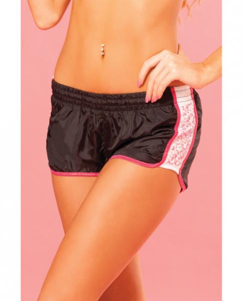 Pink Lipstick Sweat Sequin Running Short W/built In Panty & Draw String Closure Black Lg