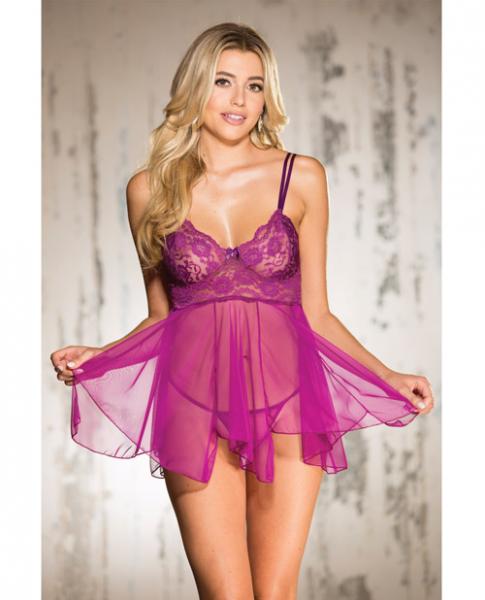 Lace Net Babydoll with G-String Orchid Purple Lg