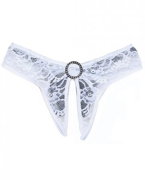 Stretch Lace Open Front & Back Panty White S/M