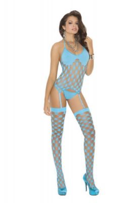 Net Camisette G-String & Hose Turquoise O/S