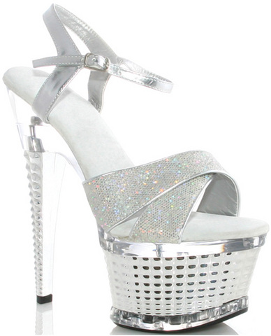 Ellie shoes disco 6in crossed straped textured platform silver nine