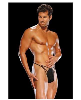 Male power g-string w/straps and rings large/x large - black