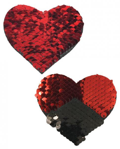 Pastease Double Sequin Hearts Red Black Pasties O/S