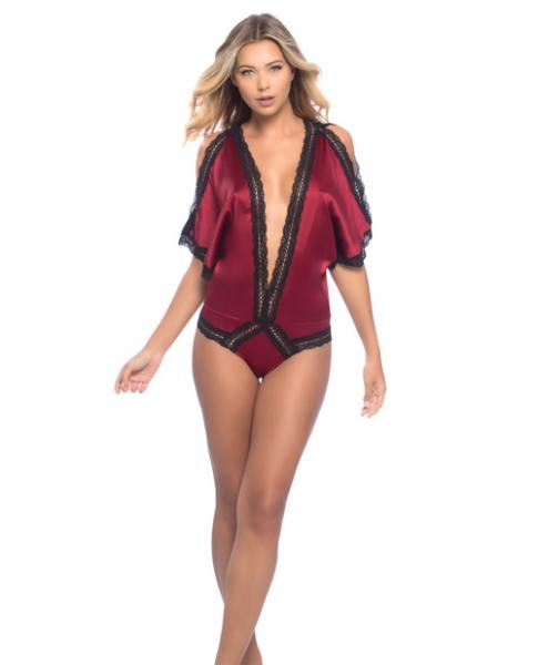 Bridgette Draped Satin Teddy Lace Edges Red Black Md